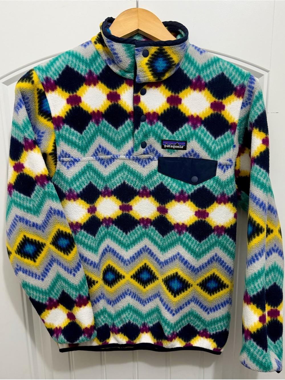 Y2K Patagonia Women’s Tribal Aztec Snap-T Synchilla Fleece, Sz XXS, 25455